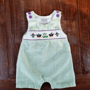 Lil Cactus Seersucker Short-Alls, 18-24 months, Mardi Gras/pinstripe